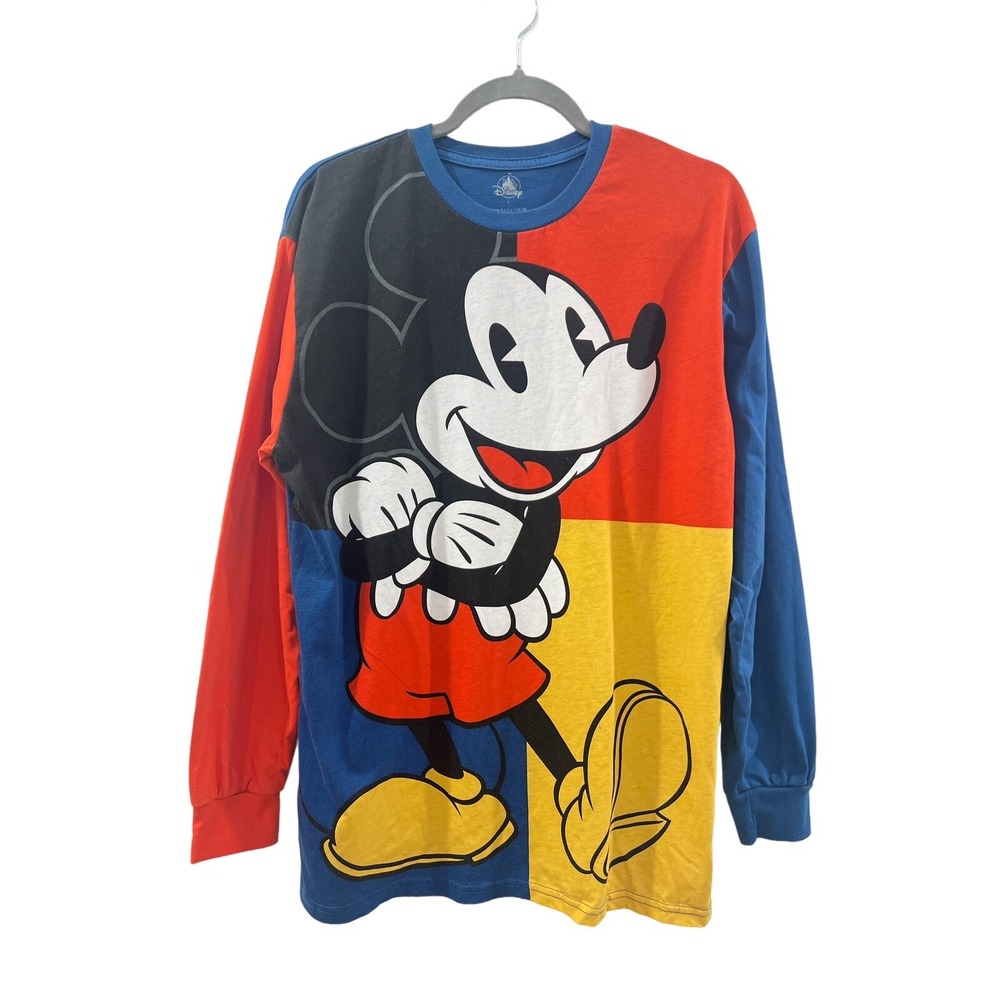 Disney Mickey‎ Mouse Color Block Long Sleeve Shirt Adult L Graphic Tee